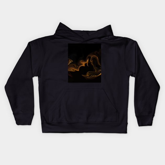 Subtle Gold  - Digital Liquid Paint Swirls Kids Hoodie by GenAumonier